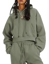 's Fleece Jogger Sets 2 Pieces Sweatsuits Outfits Crop Top Hoodies Jogger Pan...