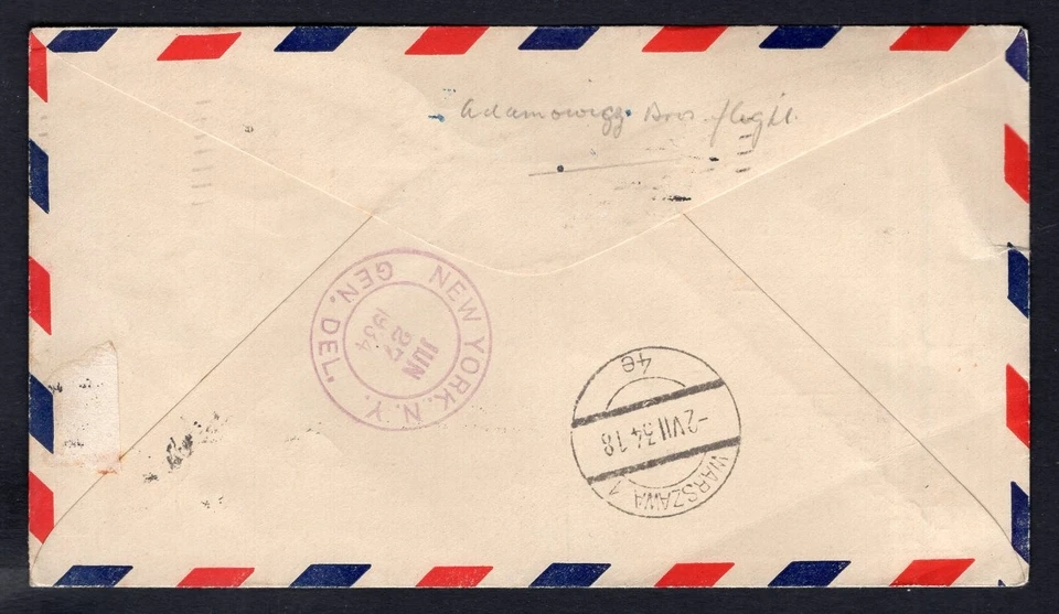 USA 1934 Trans-Atlantic Flight Cover to Poland, Dual Franking, Signed by Pilots - Image 2 of 2