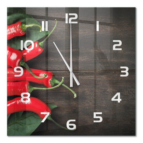 Quadratische Glas-Wanduhr Aus GehäRtetem Glas Chilischoten WeißE Zeiger 60X60 Cm-image