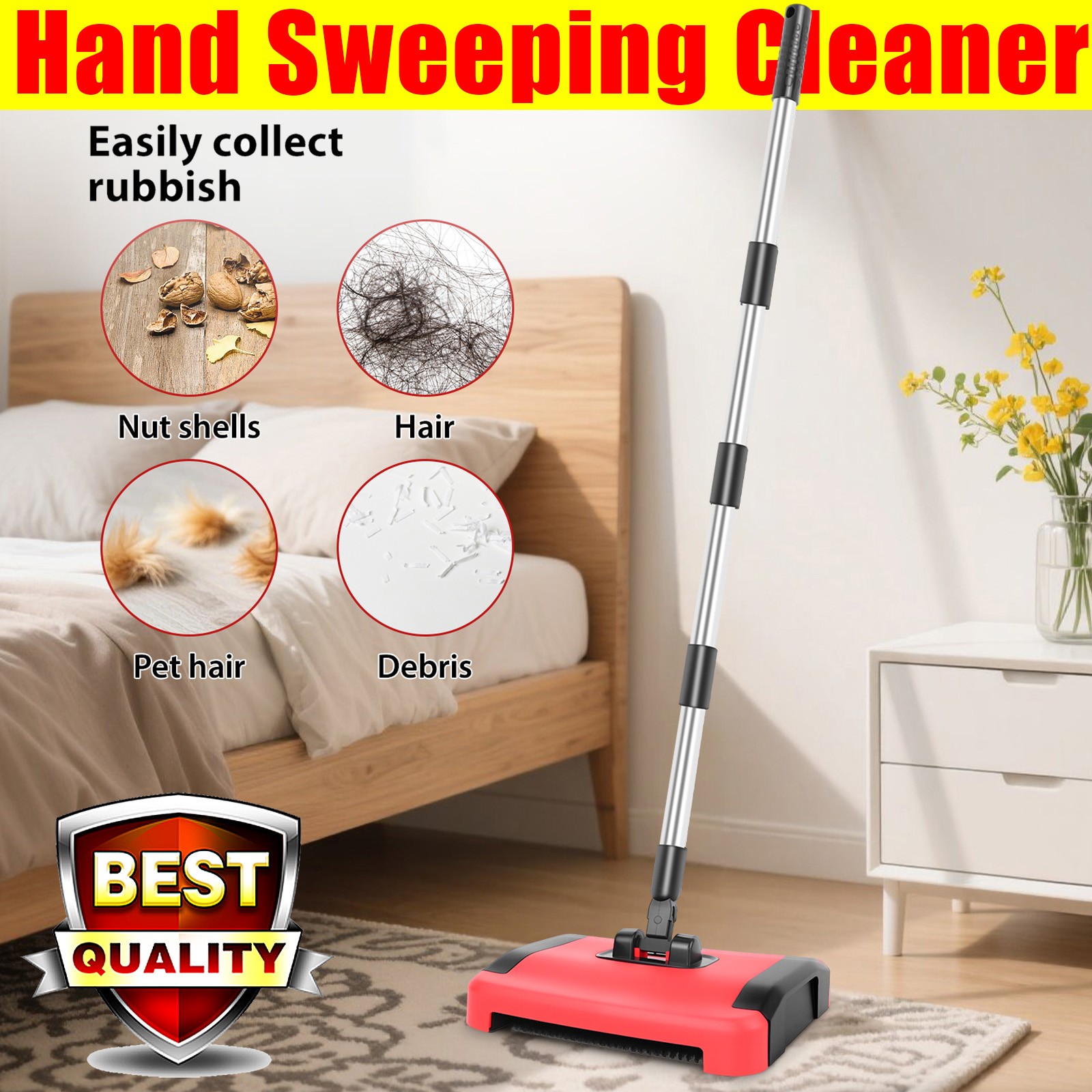 Carpet Sweeper Manual Cleaner Floor Cordless Duster Broom Pet Indoor Sweeping