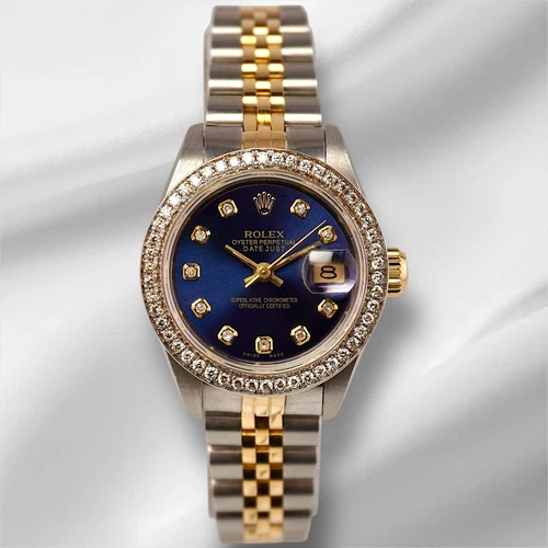 Rolex Ladies Datejust 26mm 18k Gold & Steel Watch 1.25ct Diamonds RoyalBlue Dial