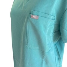 Teal FIGS scrub top with V neck and short sleeve EUC