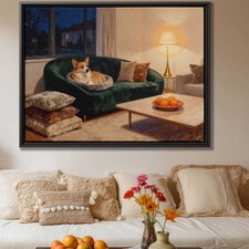 Corgi Oil Painting Dog Artwork Canvas Print Living Room Decor Pet Wall Art