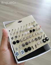 30 Pair Silver Stud Earring Set - Mixed Crystal Pearl Heart Star Earring Combo