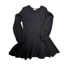 Cureté Black Fit & Flare Ponte Dress Size 10 Bishop Sleeve Made USA Elegant