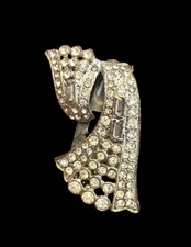 White Rhinestone Scarf Dress Clip 1930s Fancy Art Deco