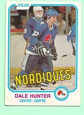 (1) DALE HUNTER 1981-82 O-PEE-CHEE # 277 NORDIQUES ROOKIE VG  CARD (N4860). rookie card picture