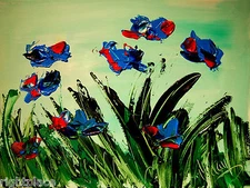 BLUE POPPIES-  MODERN ABSTRACT ORIGINAL OIL PAINTING BY KAZAV eevdrhth