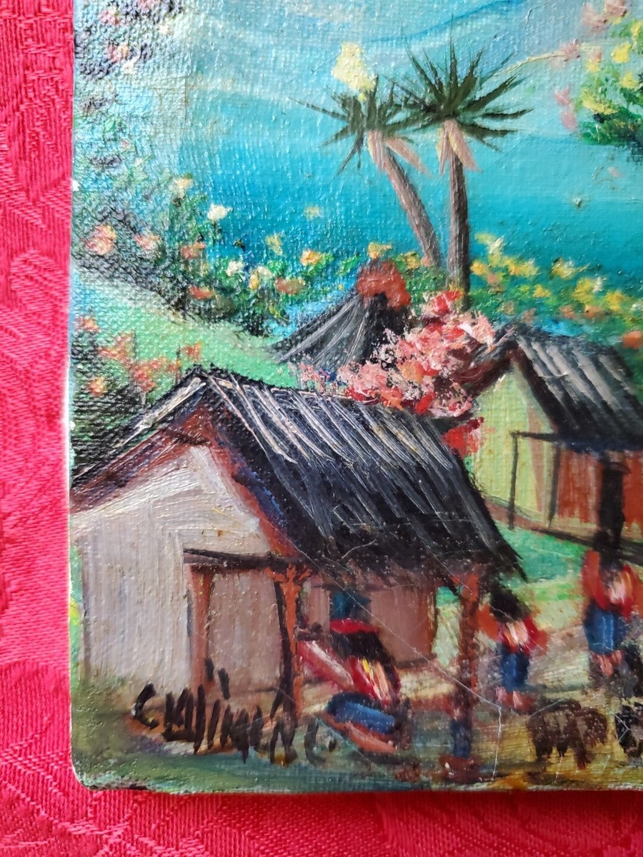Vintage Oil On Canvas Okinawa Japan 6 X 8 Unframed SIGNED 1950S