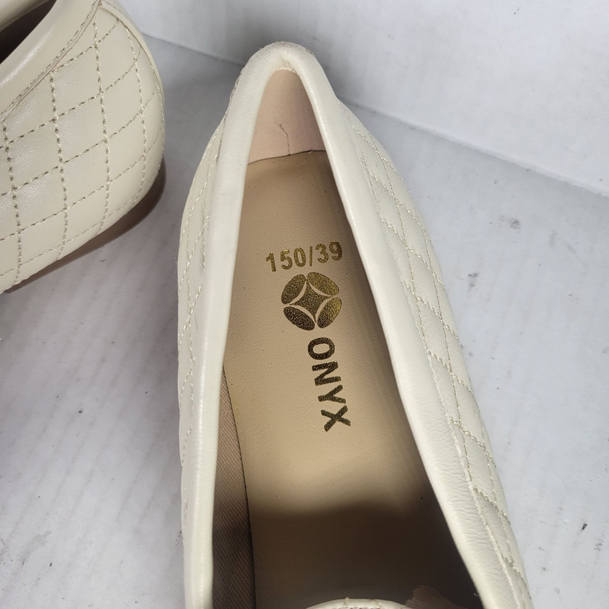 Onyx Women Professional Quilted Cream Loafers Slip-On Shoes  display picture 1