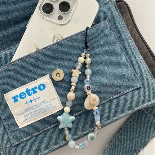 Star Pearl Beaded Phone Chain Hanging Cord Phone Charms Cute Bag Keychain - Photo 3 sur 8