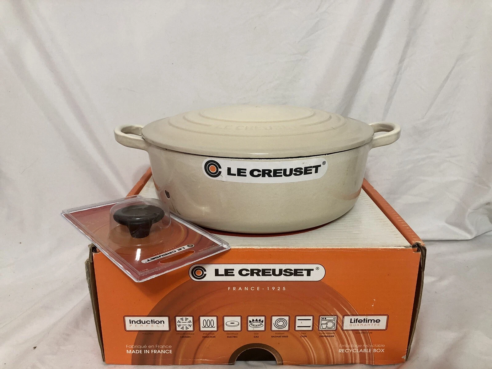 Le Creuset 3.5qt Shallow Dutch Oven Risotto Pot Cast Iron Dune With Knob.