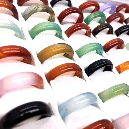 100PCs Women's Fashion Rings Colorful Agate Jewelry Band Wholesale Lot Mix Color - Picture 6 of 8