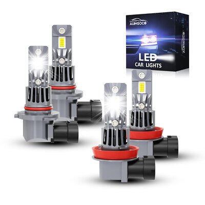4x H11 + 9005 LED Headlight Bulb Combo Kit - 10000K Xenon White High/Low Beam 9 thumbnail image