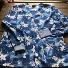 Uniform City med ladies long slv scrub top jean pockets flowers jeans snap-up