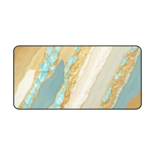 15.5" x 31" Spiritual Essence Desk Mat Blue Gold Crystal Aesthetic