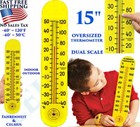 15" VERTICAL INDOOR OUTDOOR THERMOMETER EXTRA-LARGE NUMERALS WALL MOUNTED F°/C°
