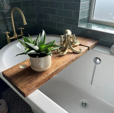 Wooden Bath Caddy Urban Reclamation Handmade UK Solid Wood Rustic Tray