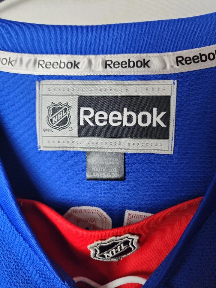 Camiseta deportiva Reebok Youth L New York Rangers Rick Nash #61 azul/rojo NHL Hocky Foto 4 de 4