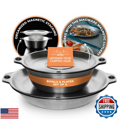 FULL WINDSOR - MAGWARE Magnetic Bowls and Plates Set   Stainless Steel Dinner