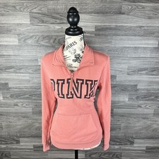 PINK Women s Long Sleeve Peach Quarter Zip Up Sweater Size Medium Regular