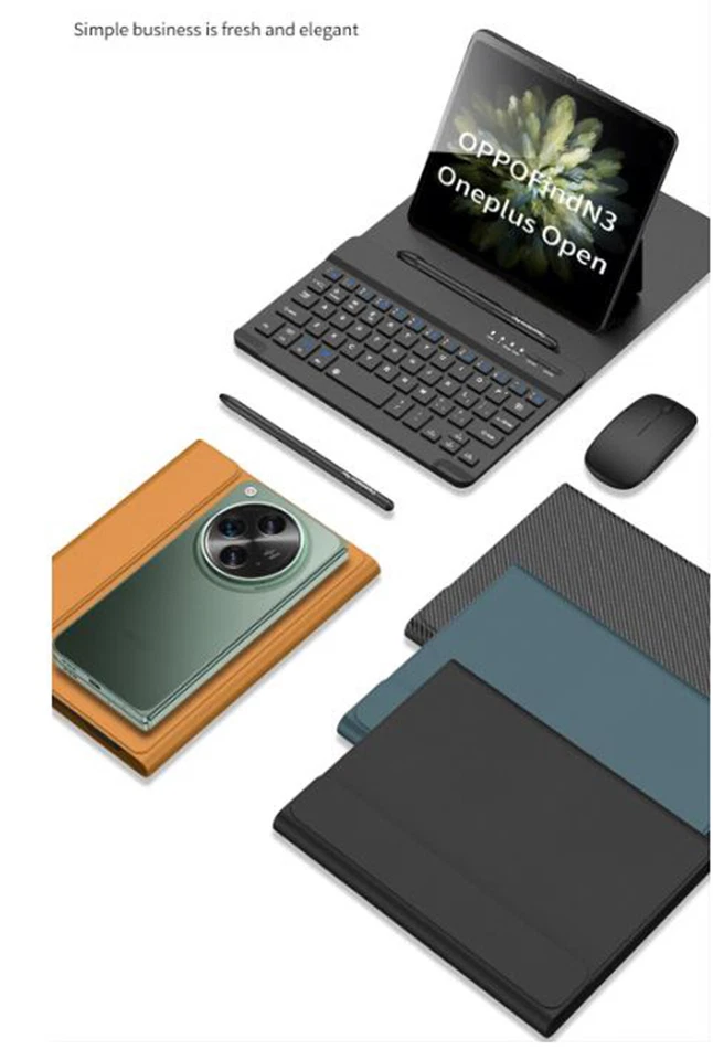 For OPPO Find N3 N2 OnePlus Open Bluetooth Keyboard Leather Case w/ pen+mouse - Image 2 of 4