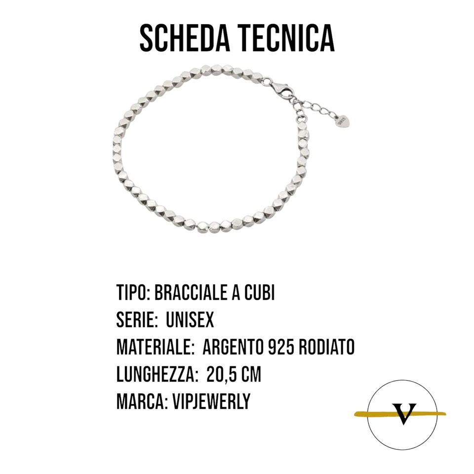 BRACCIALE UOMO DONNA  ARGENTO 925 RODIATO A CUBI CON CHIUSURA  A MOSCHETTONE - Immagine 3 di 4
