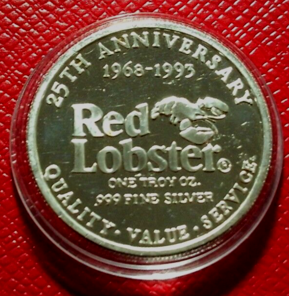 1993 Red Lobster 25th.Anniversary Bill Darden Round 1 oz..999