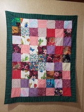 Handmade Patchwork Quilt 36x45 Butterflies Ladybugs Flowers Vintage Cottagecore