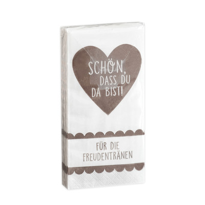 Taschentücher 'Schön, dass du da bist!' 10 Stück Freudentränen Hochzeit TAUPE