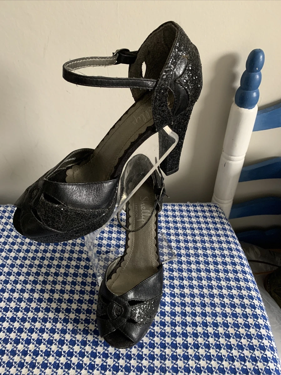 Shelley's Of London black glitzy 1940s style peep toe heels size 3.. eur 36  | eBay