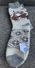 Men's  socks,  100% Sheep's Wool , Chunky & Warm, animal print Bear. Size 12-13