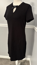 Calvin Klein Dress Size S Black Drawstring Keyhole Neck Short Sleeve Knee Length