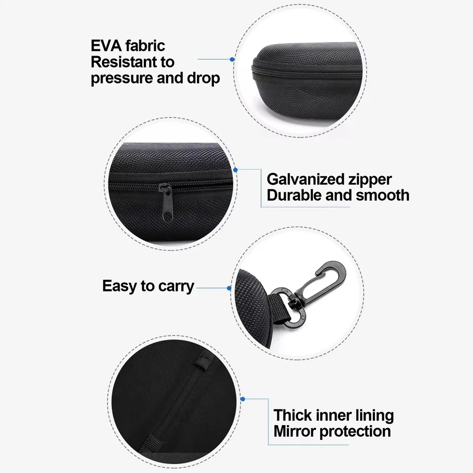 2-Pack Sunglasses Hard Case Eye Glasses Black Clam Shell Zipper With Hook - Image 4 of 4