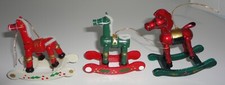  3 Wood Rocking Horse Christmas Ornaments 1980s