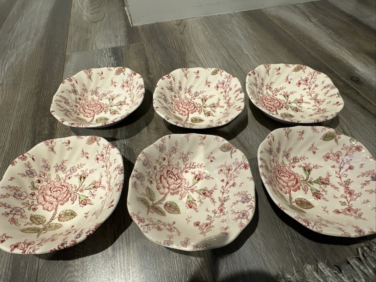 Set of 6 Johnson Brothers ROSE CHINTZ Square Cereal Bowls 6.25” | eBay
