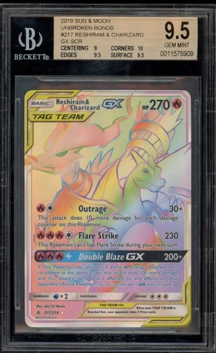 Pokemon Reshiram & Charizard GX Unbroken Bonds Secret Rare #217 BGS 9.5