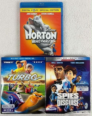 Animated Family Movie Blu-ray Lot: Spies In Disguise, Turbo, Horton Hears A Who