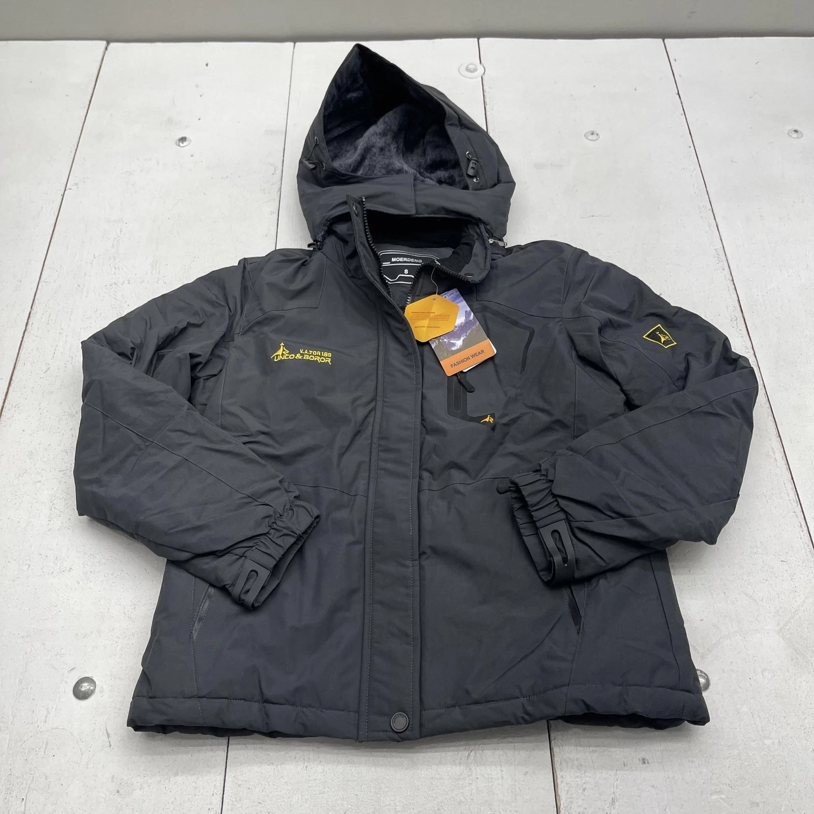 MOERDENG Ski Jacket Womens Small Gray Hooded Insulated Winter Snow Coat 816-AB