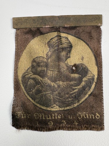 WWII era, German 1934 Mother and Child, Winter Charity Woven Cloth Pin
