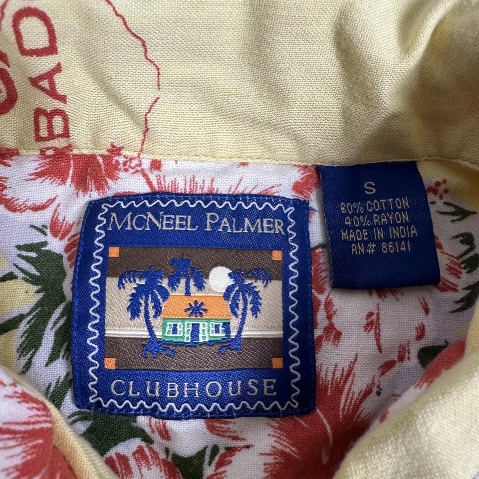 Camisa Mount Gay Rum Barbados Para Hombres Pequeña Amarilla Hawaiana Aloha Velero Floral Foto 4 de 4