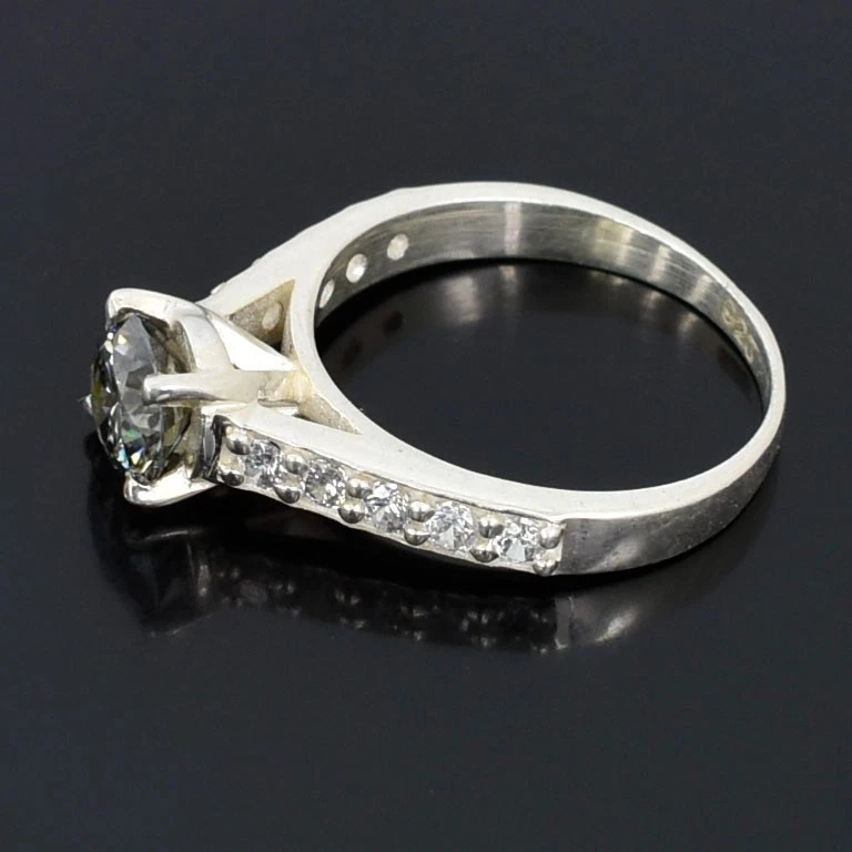 Anillo certificado diamantes grises de 1 quilate, increíbles tachuelas de diamantes sin brillo. Tarifas gratuitas. Foto 3 de 4