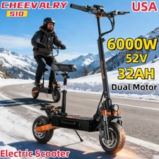 6000W Dual Motor Electric Scooter 52V 32AH Off-Road Tires Foldable E-Scooter NEW