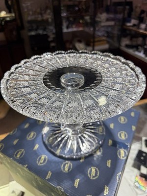 TOM BOHEMIA 500 PK HAND CUT 24% LEAD CRYSTAL FOOTED CAKE STAND  CZECHOSLAVAKIA
