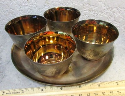 vintage Russia Soviet era silver plated Wine set of glasses & tray 1981 unused