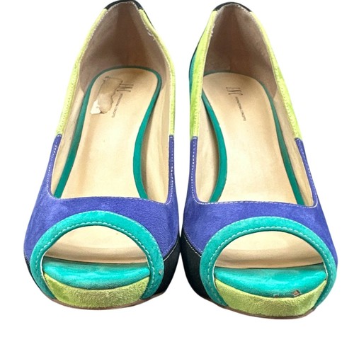 INC Platform Pump 10M Suede Patchwork Multicolor Funky Y2K Peep Toe Artsy Career - Picture 4 of 21