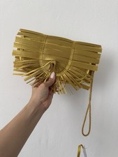 Alexandra Tsoukala Eeslip Clutch Bag - Gold Pleated Satin Fringe - New in Box