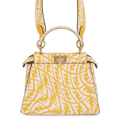 Fendi FF Verdego Peekaboo Mini Leather Handbag Yellow/White 8BN244 Used