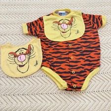Vintage Tigger Bodysuit With Bib Size 6-9 Months Pooh 90s Stripes Retro Disney