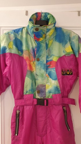 Vintage Kaos Skianzug Alter 12 Rosa Bunt 152cm 80er Retro Einteiler Abstrakt - Bild 2 von 10